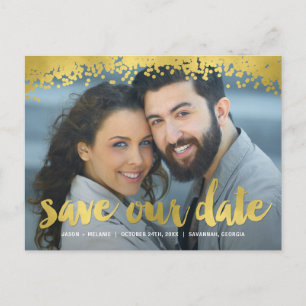 Gold Script-Imitate Foto Save the Date aufdecken Ankündigungspostkarte