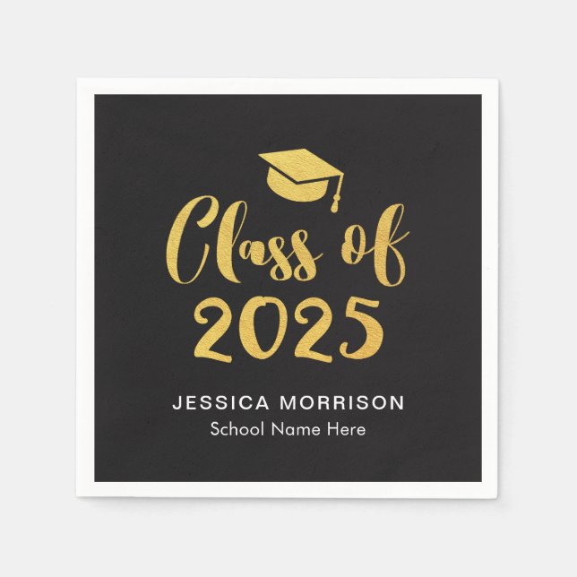 Gold Script-Klasse der Graduation Party 2025 Serviette (Vorderseite)
