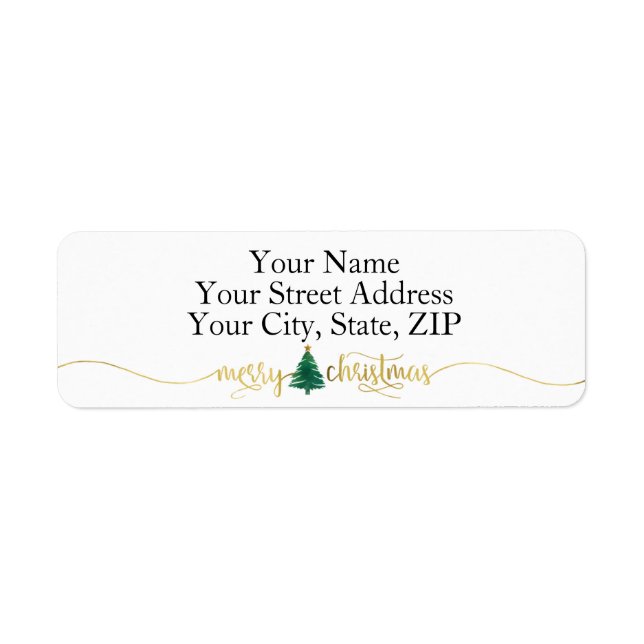 Gold Script MERRY CHRISTMAS Green Watercolor Tree (Vorne)