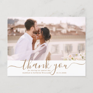 Gold Script Moderne Hochzeit Danke Foto Postkarte