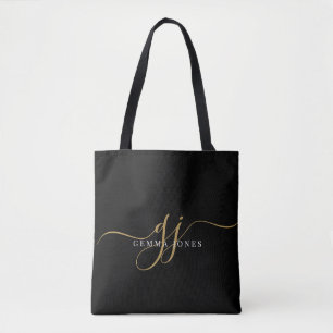 Gold Script Monogram Black Tasche