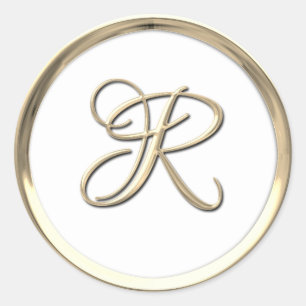 Gold Script Monogram Initial R für eine beliebige Runder Aufkleber