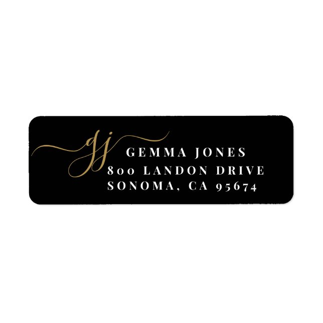 Gold Script Monogram Initials Minimalistisch Black (Vorne)