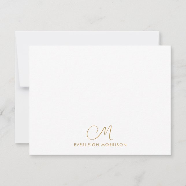 Gold Script Monogram Modern Stationery Mitteilungskarte (Vorderseite)