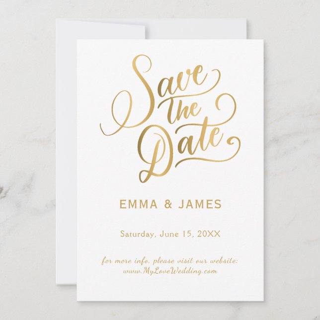 Gold Script Save the Date Card (Vorderseite)