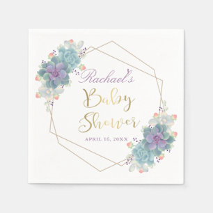 Gold Script Succulents Geometric Baby Shower Serviette