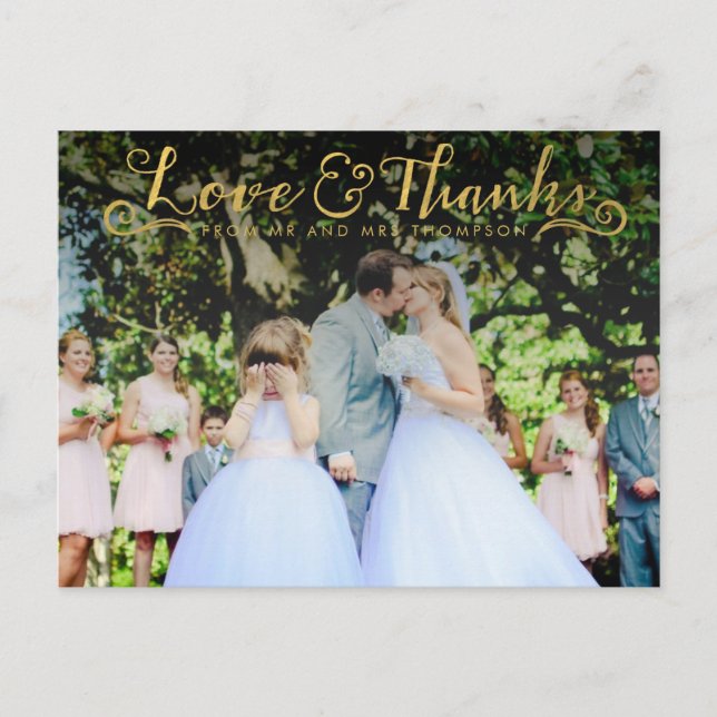 Gold Script Typografie Vielen Dank Foto Postcard Postkarte (Vorderseite)