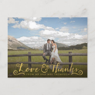 Gold Script Typography Thank You Photo Postcard Postkarte