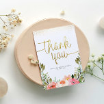 Gold Script Vielen Dank | Rosa Aquarellblume Dankeskarte<br><div class="desc">Diese Dankeschön-Karte ist Teil eines koordinierten Brautparty-Set. Ein niedlicher und einfacher Weg, sich bei Ihren Brunch Gästen zu bedanken! An der Vorderseite befinden sich Imitate mit goldenem Glitzer, Goldschrift, moderne Typografie und Aquarellfarben-Blume. Auf der Rückseite gibt es Platz, um eine benutzerdefinierte Nachricht zu schreiben. Bearbeiten Sie den Text auf die...</div>