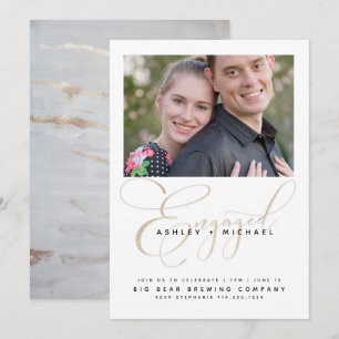 Gold Script Watercolor Foto Engagement Party Einladung