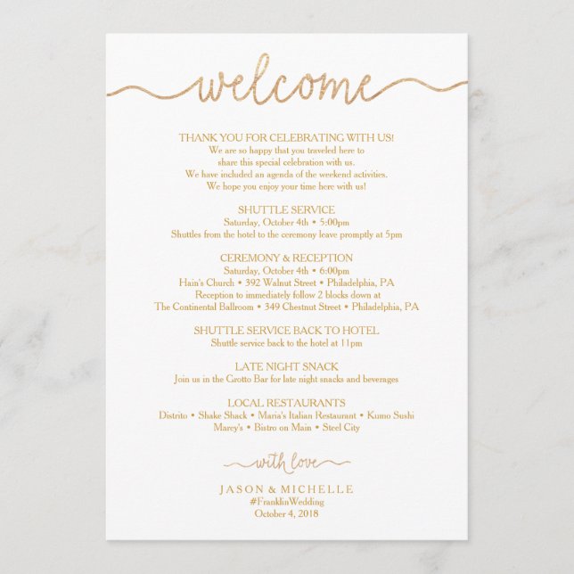 Gold Script Wedding - Begrüßung Programm (Vorderseite)