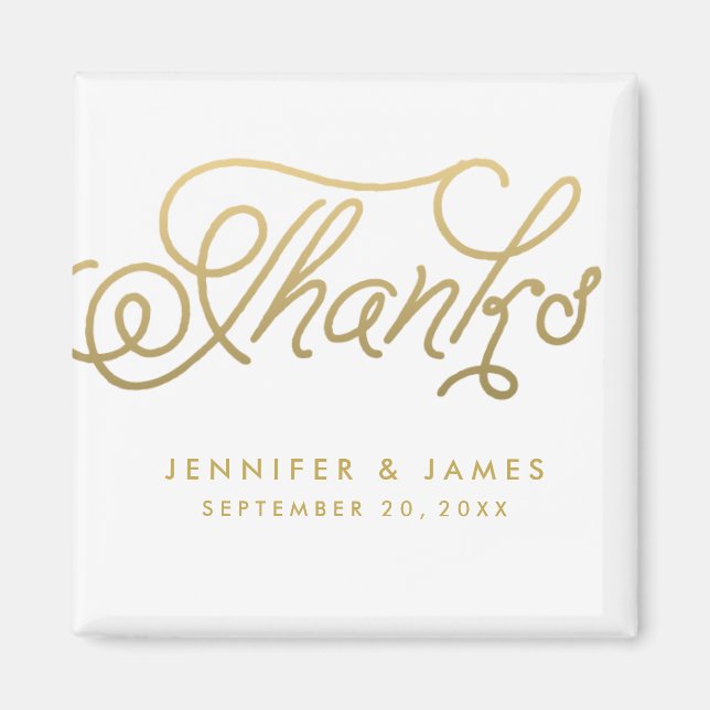 Gold Script Wedding Favor Merci Magnets (Devant)