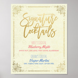 Gold Script Wedding Signature Cocktail Drink Menü Poster