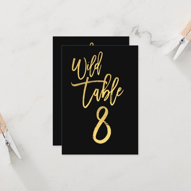 Gold Script Wild Birthday Party Tischnummer 8 (Vorderseite/Rückseite Beispiel)