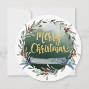 Gold Script Wreath Weihnachten Karte
