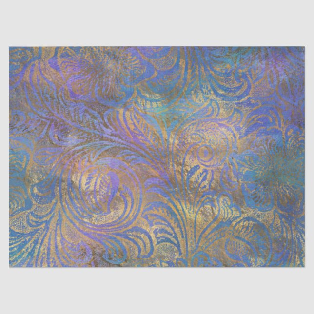 Gold Scroll Arbeiten an Lila, rosa, blauen Decouts Seidenpapier (Vorderseite)
