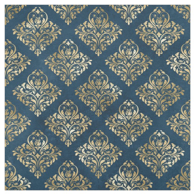 Gold Scroll Design auf Deep Blue Stoff (Muster)
