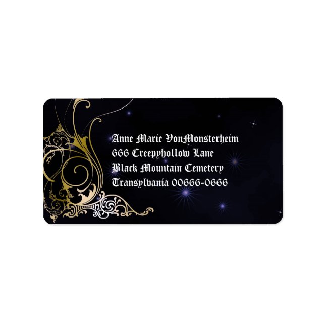 Gold Scroll Formal Goth Wedding Adressaufkleber (Vorne)