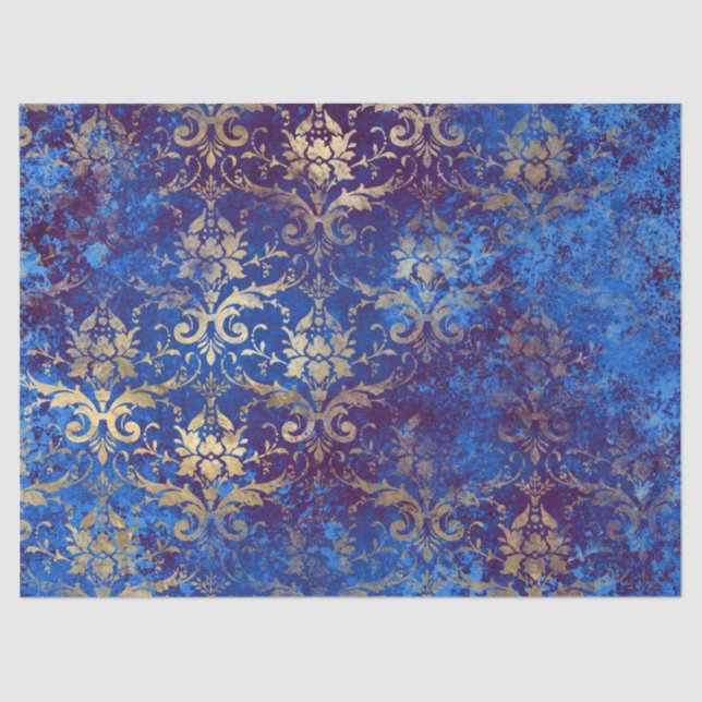Gold Scroll Work Blume auf Blue Decoupage Seidenpapier (Vorderseite)
