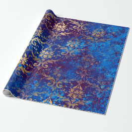 Gold Scroll Work Blume auf Blue Geschenkpapier