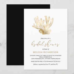 Gold Sea Coral Schwarz-weiß Beach Brautparty Einladung