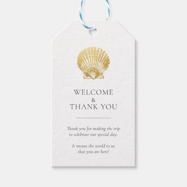 Gold Seashell Beach Wedding Vielen Dank Geschenkanhänger (Vorderseite)