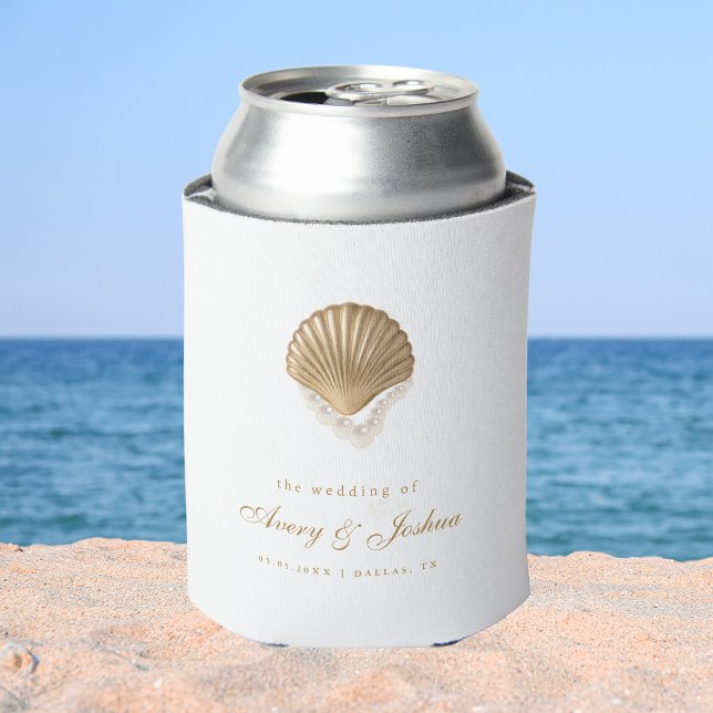 Gold Seashell Custom Coastal Wedding Favor Dosenkühler (Von Creator hochgeladen)