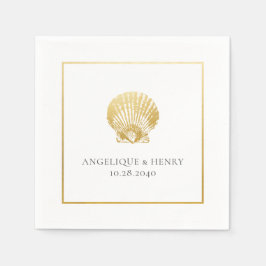 Gold Seashell Individuellen Namens Beach Wedding Serviette