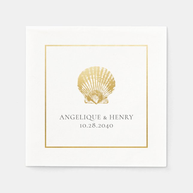 Gold Seashell Individuellen Namens Beach Wedding Serviette (Vorderseite)