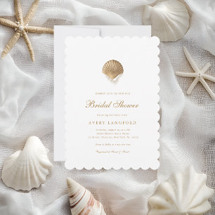 Gold Seashell & Pearl Brautparty Einladung