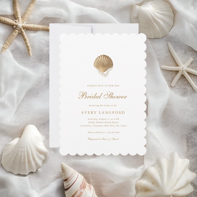 Gold Seashell & Pearl Brautparty Einladung (Von Creator hochgeladen)