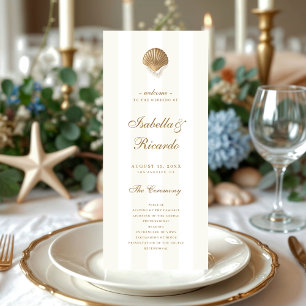 Gold Seashell Stripes Coastal Hochzeit in Urlaubso Programm