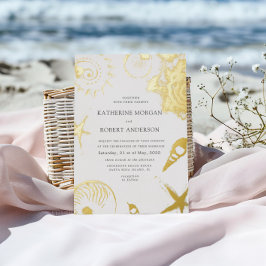 Gold Seashells Elegante Hochzeitsreise Folieneinladung