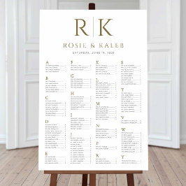 Gold Seating Chart with Bride & Groom Initials Poster