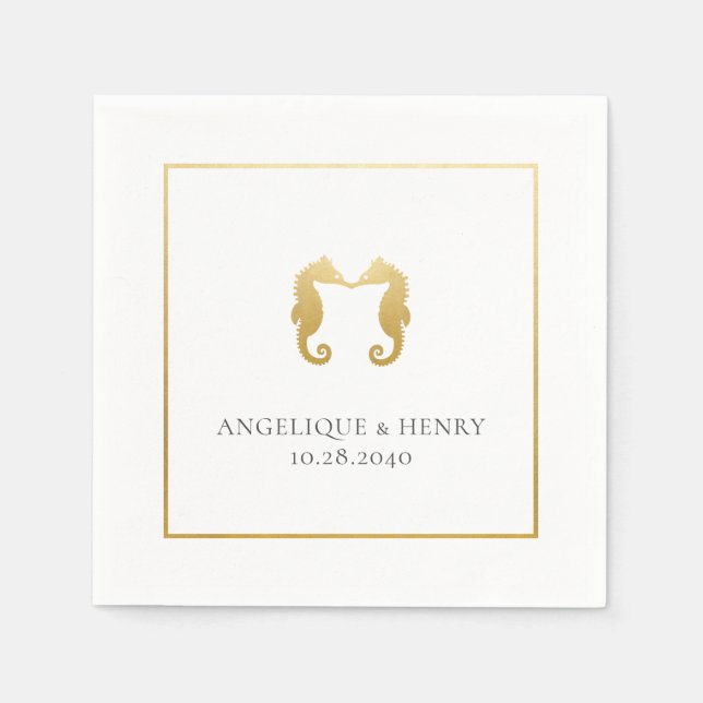 Gold Seepferd Personalisiert Beach Wedding Serviette (Vorderseite)