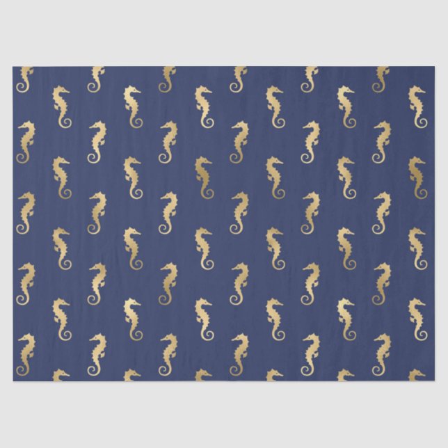 Gold-Seepferde auf dunkelblauem/Lila Decoupage Seidenpapier (Vorderseite)