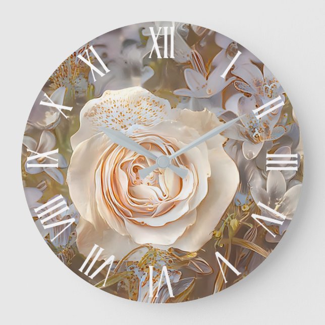 Gold Seide Beliebte Rose Kunst, Dichtung und Musik Große Wanduhr (Vorderseite)