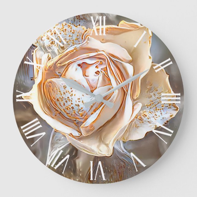 Gold Seide Einzigartige Rose Große Wanduhr (Vorderseite)