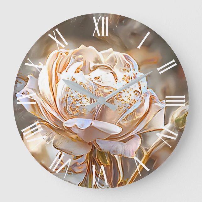 Gold Seide Elegante Rose Kunst, Dichtung und Musik Große Wanduhr (Vorderseite)