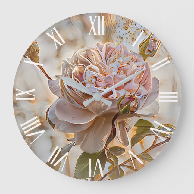 Gold Seide Elegante Rose Kunst, Dichtung und Musik Große Wanduhr (Vorderseite)
