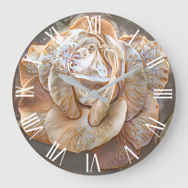 Gold Seide Moderne Rose Kunst, Dichtung und Musik Große Wanduhr (Vorderseite)