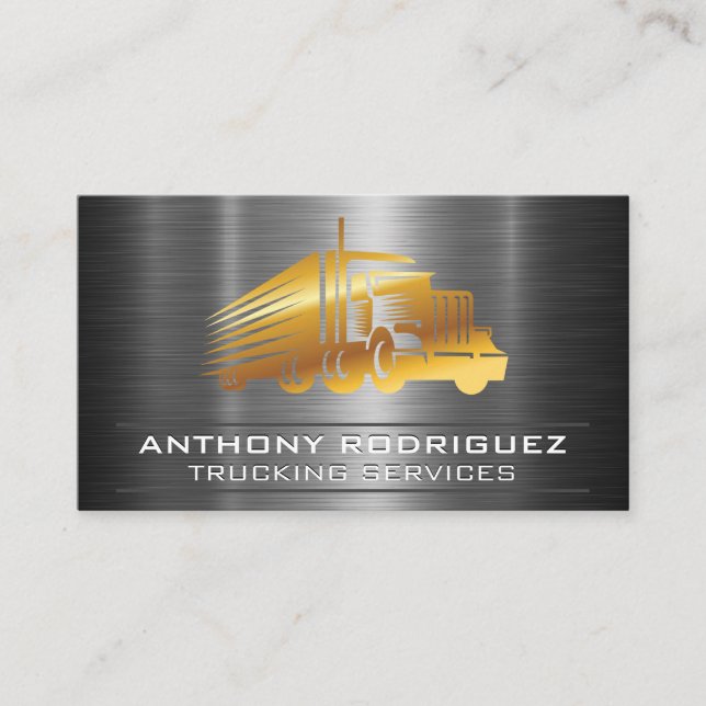 Gold Semi Truck Logo | Logistik | Metall Visitenkarte (Vorderseite)
