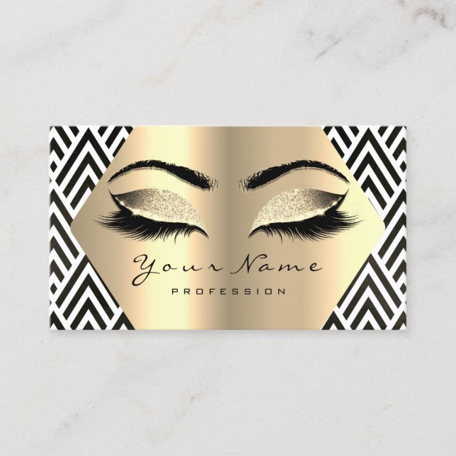 Gold Sepia Glitzer Makeup Artist Lash Schwarz-weiß Visitenkarte (Vorderseite)