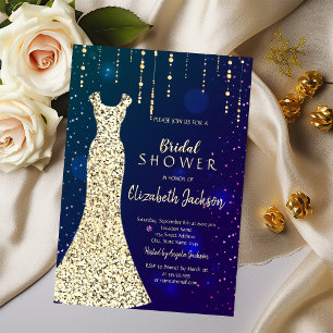 Gold-Sequin-Kleid Blaue Brautparty Einladung