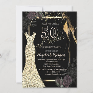 Gold-Sequin-Kleid Dunkle Rosen 50. Geburtstag Einladung