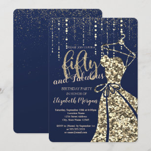 Gold-Sequin-Kleid Navy Blau 50. Geburtstagsfeier Einladung