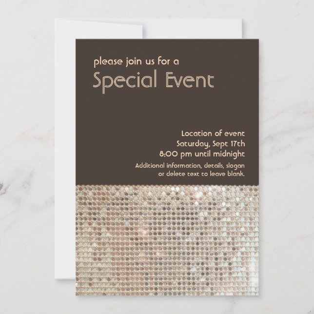Gold Sequins 70's Retro Party Invitation (Devant)