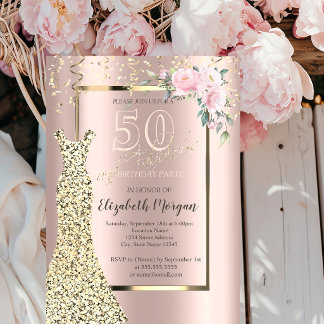 Gold Sequins Dress,Blume Rose Gold 50. Geburtstag Einladung