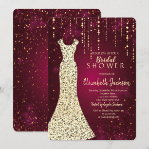 Gold Sequins Dress, Confetti Burgund Brautparty Einladung