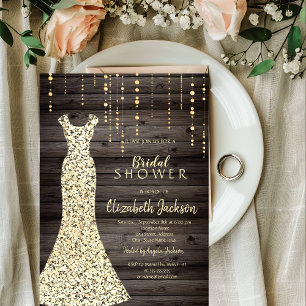 Gold Sequins Dress, Confetti Wood Bridal Showe Einladung